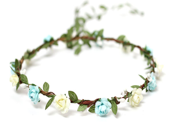 Greenery Headpiece Flowers in Aqua and Ivory Floral Crown Garland 